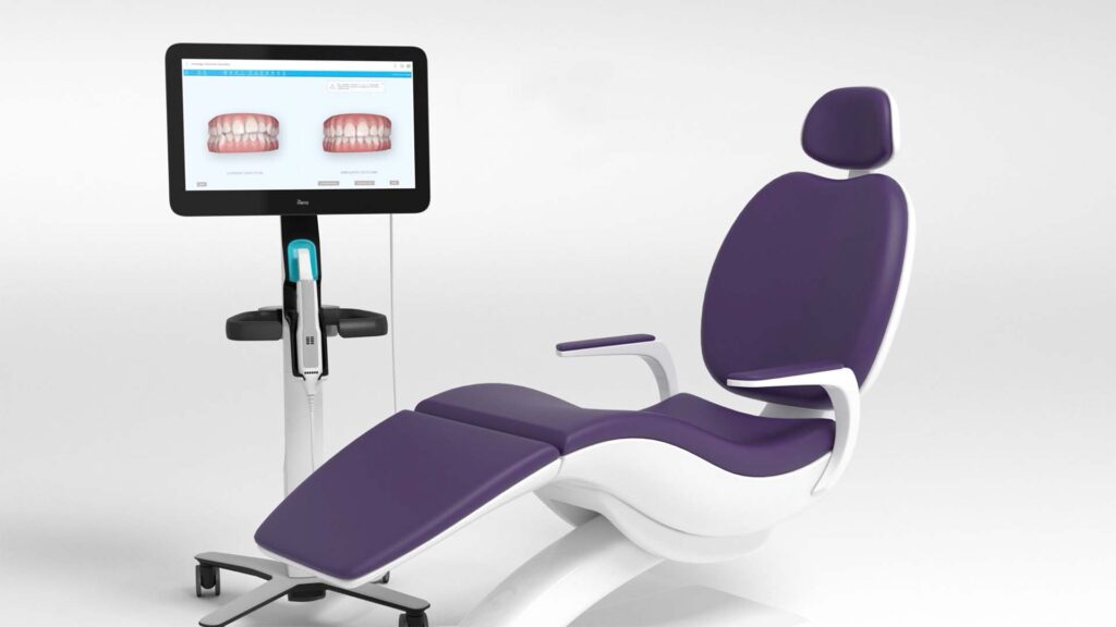 Modern orthodontist chair with an iTero scanner, providing a digital smile scan for precise treatment planning.